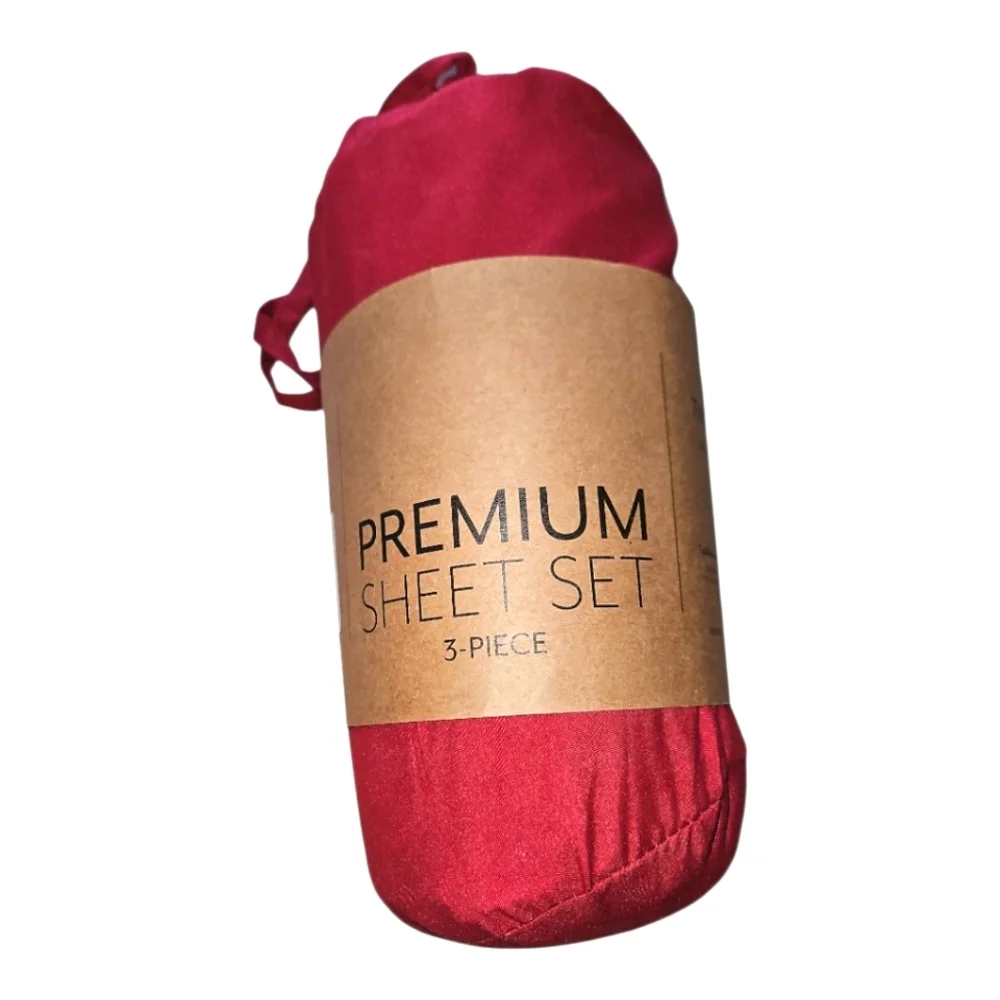 Twin Sheet Set 3-Piece Burgundy Pillowcase, Fitted & Flat Hypoallergenic NWT
